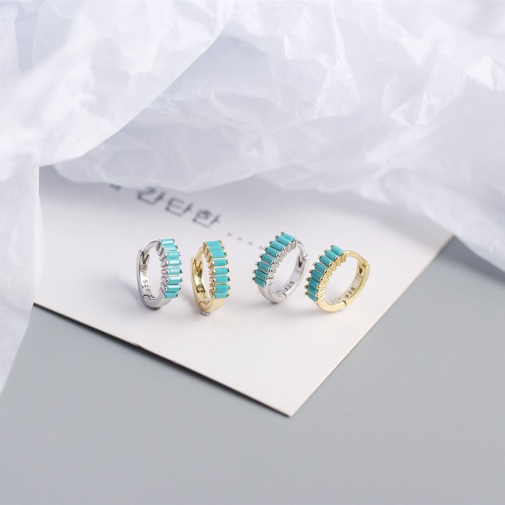 Lovcia Gold Geometry Rectangle CZ Hoop Earrings 7.5mm-Earrings-Yellow Gold & Colorful Cz-Yellow Gold & Colorful Cz