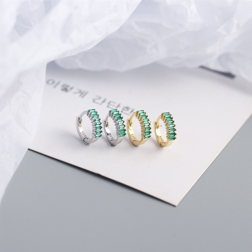 Lovcia Gold Geometry Rectangle CZ Hoop Earrings 7.5mm-Earrings-Yellow Gold & Colorful Cz-Yellow Gold & Colorful Cz