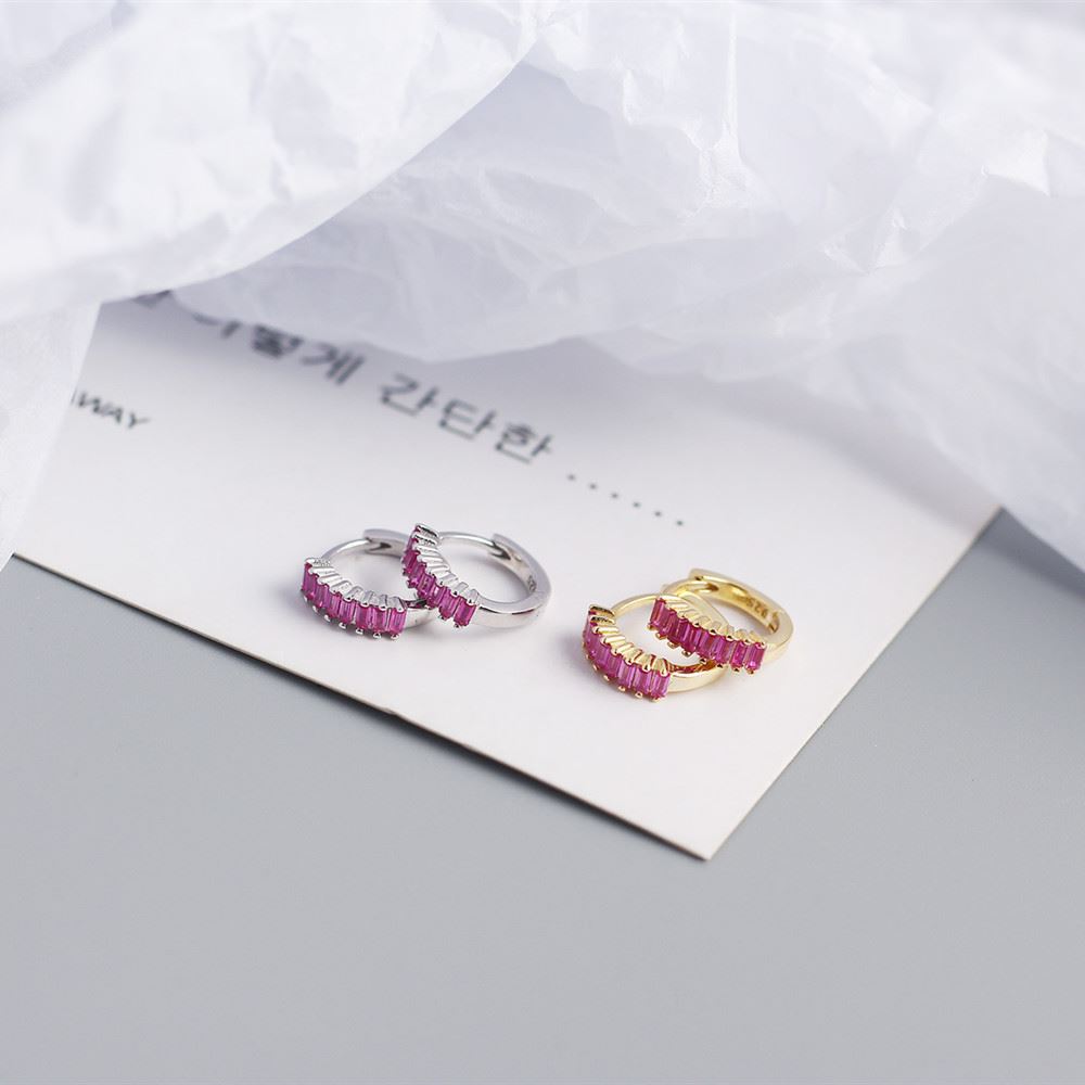Lovcia Gold Geometry Rectangle CZ Hoop Earrings 7.5mm-Earrings-Yellow Gold & Colorful Cz-Yellow Gold & Colorful Cz