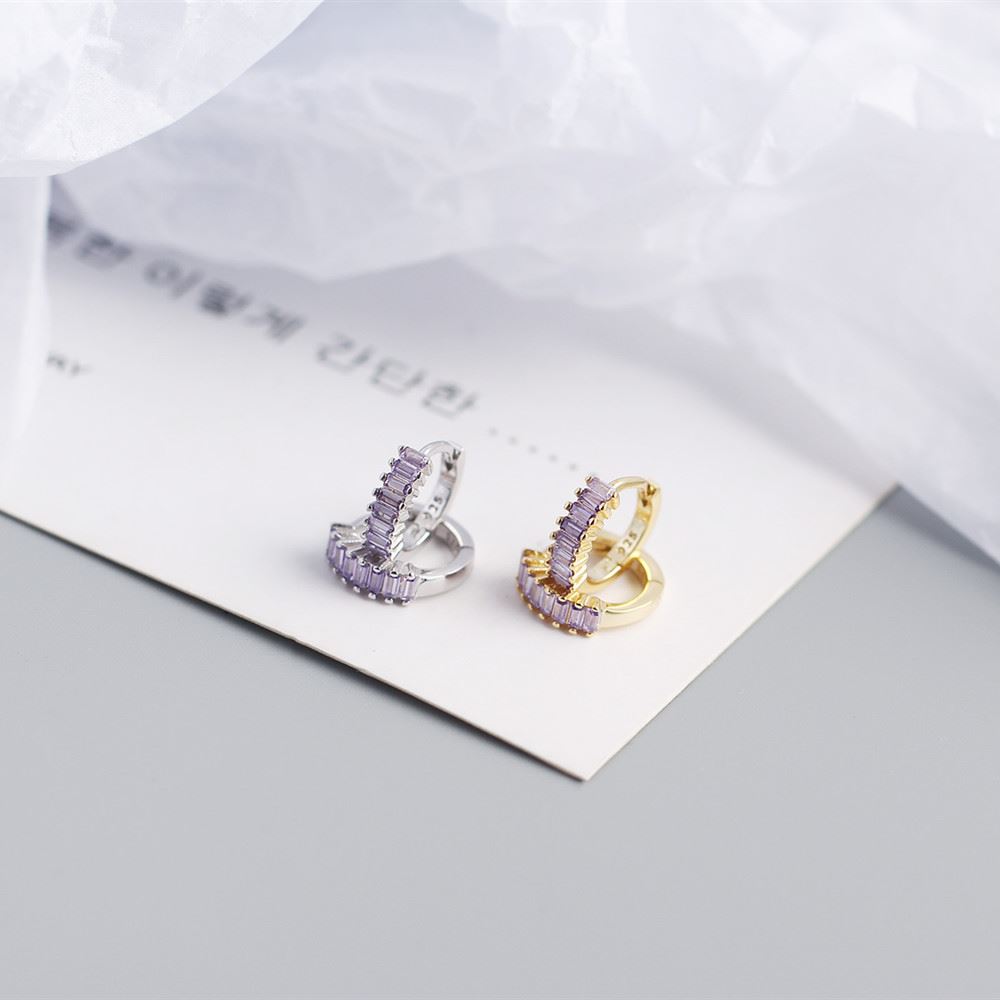 Lovcia Gold Geometry Rectangle CZ Hoop Earrings 7.5mm-Earrings-Yellow Gold & Colorful Cz-Yellow Gold & Colorful Cz