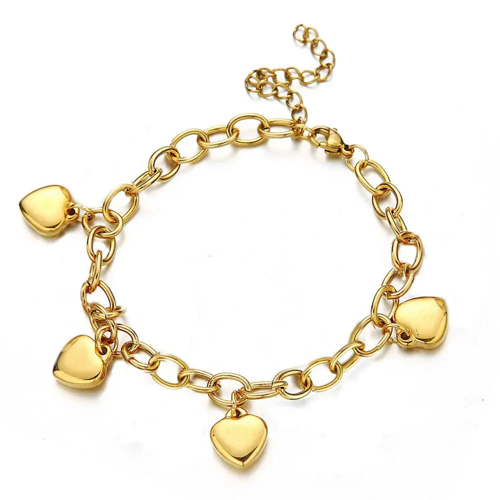 Lovcia Gold Heart Charm Bracelet for Women - Trendy Link Chain Adjustable Bracelet-Bracelets-Gold-Gold