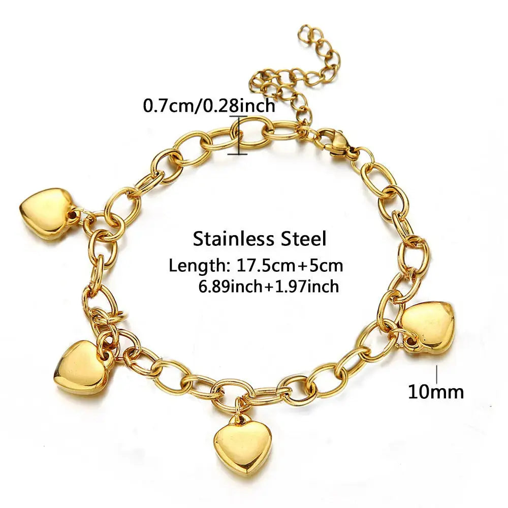 Lovcia Gold Heart Charm Bracelet for Women - Trendy Link Chain Adjustable Bracelet-Bracelets-Silver-Silver