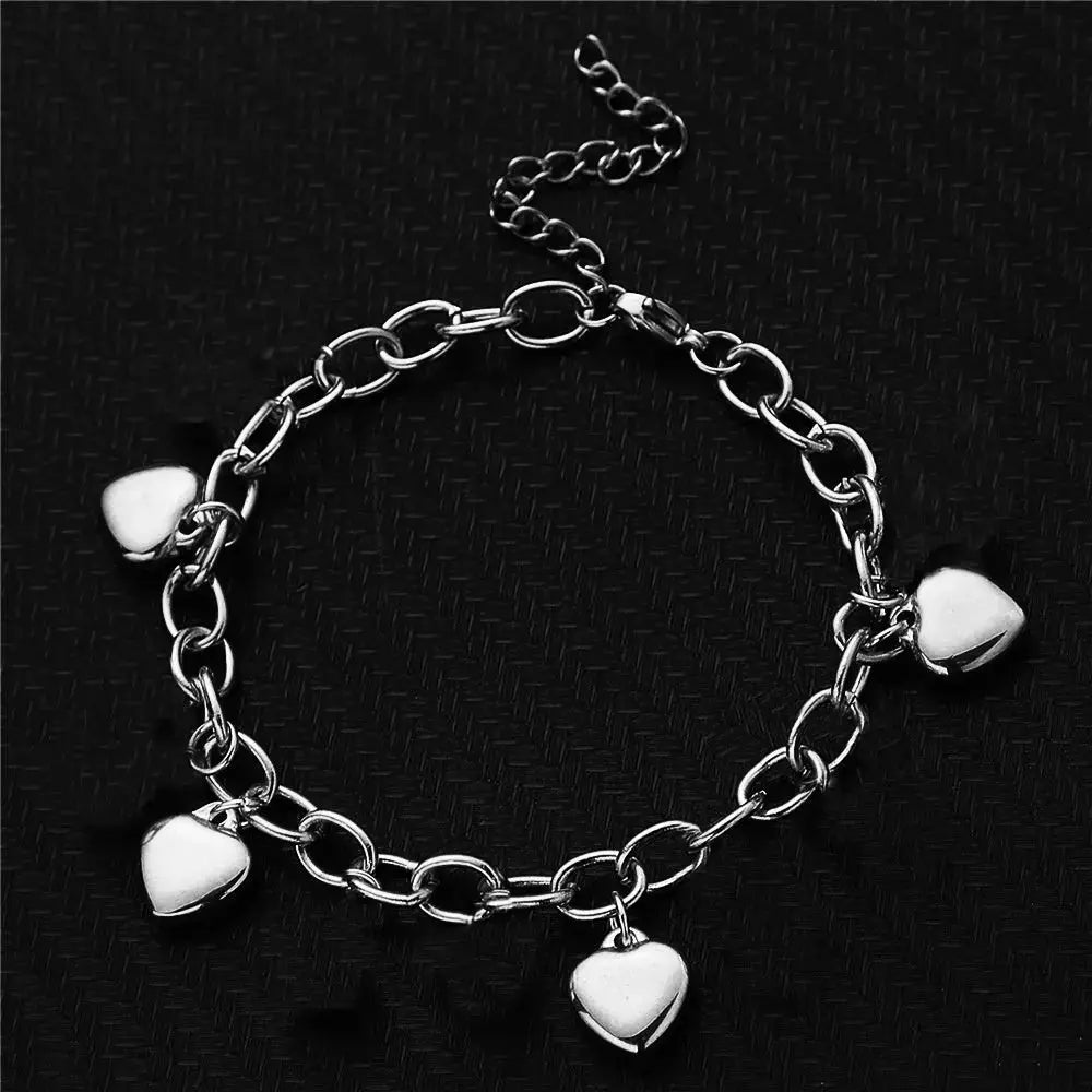 Lovcia Gold Heart Charm Bracelet for Women - Trendy Link Chain Adjustable Bracelet-Bracelets-Silver-Silver