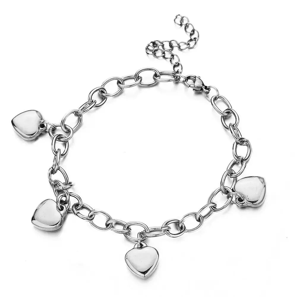 Lovcia Gold Heart Charm Bracelet for Women - Trendy Link Chain Adjustable Bracelet-Bracelets-Silver-Silver