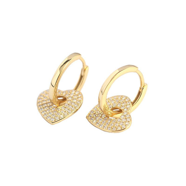 Lovcia Gold Heart Hoop Earrings 11.5mm CZ Micro Setting 925-Earrings-Yellow Gold-Yellow Gold