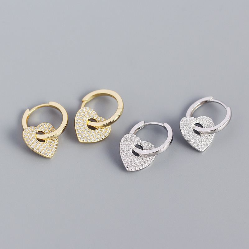 Lovcia Gold Heart Hoop Earrings 11.5mm CZ Micro Setting 925-Earrings-Yellow Gold-Yellow Gold