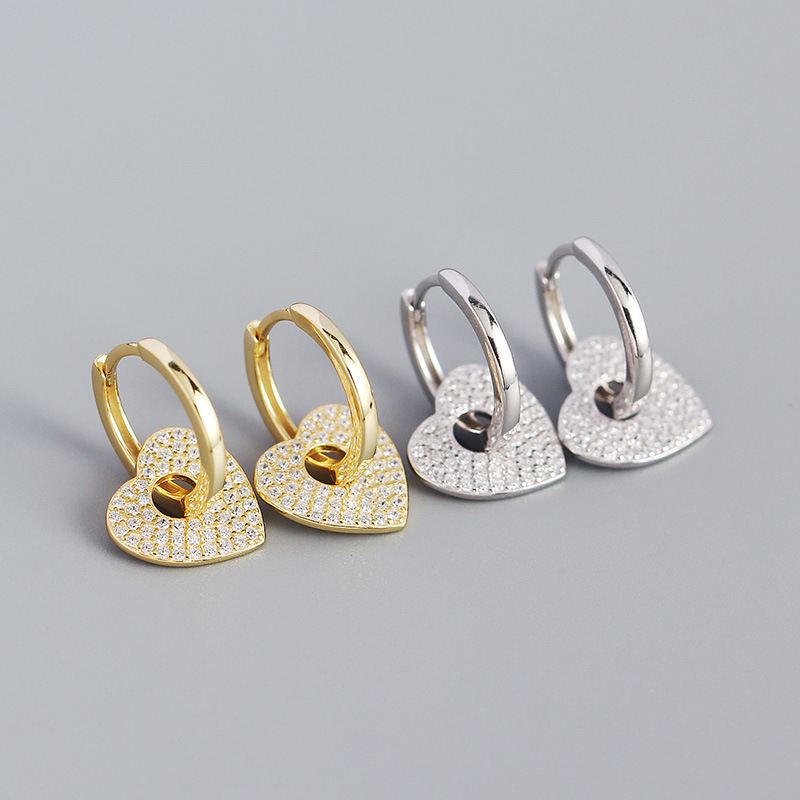 Lovcia Gold Heart Hoop Earrings 11.5mm CZ Micro Setting 925-Earrings-Yellow Gold-Yellow Gold