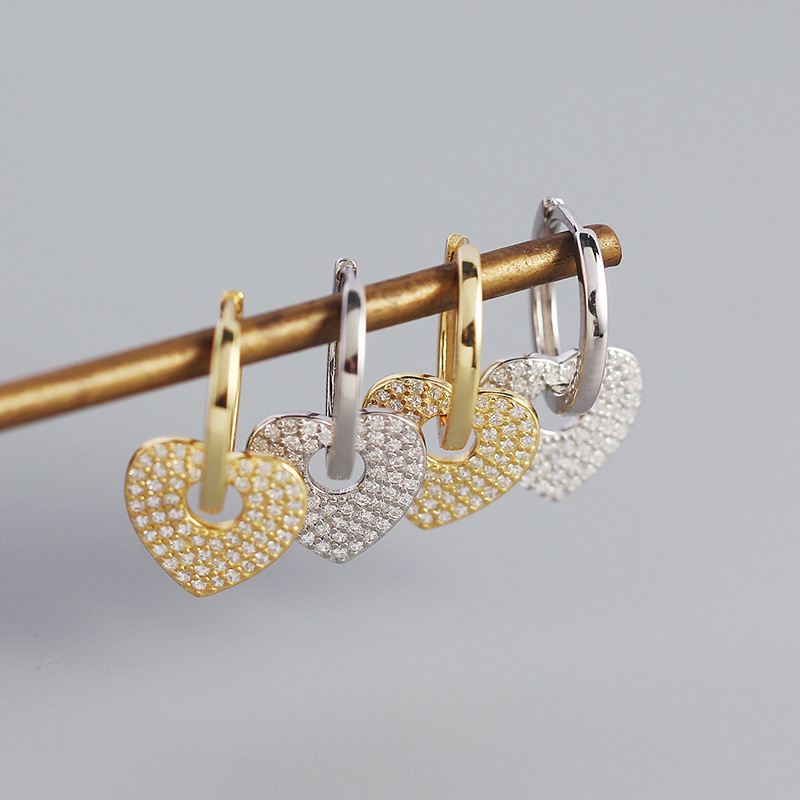 Lovcia Gold Heart Hoop Earrings 11.5mm CZ Micro Setting 925-Earrings-Yellow Gold-Yellow Gold