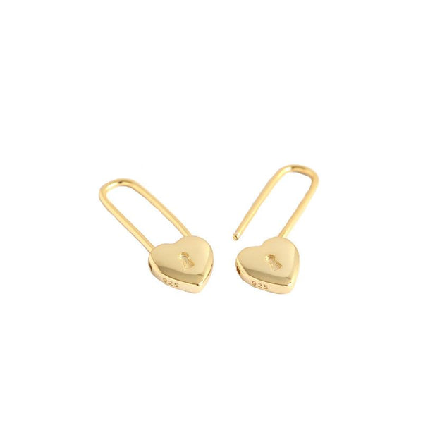Lovcia Gold Heart Lock Hoop Earrings 24mm 9.2mm Gold Tone-Earrings-Yellow Gold-Yellow Gold