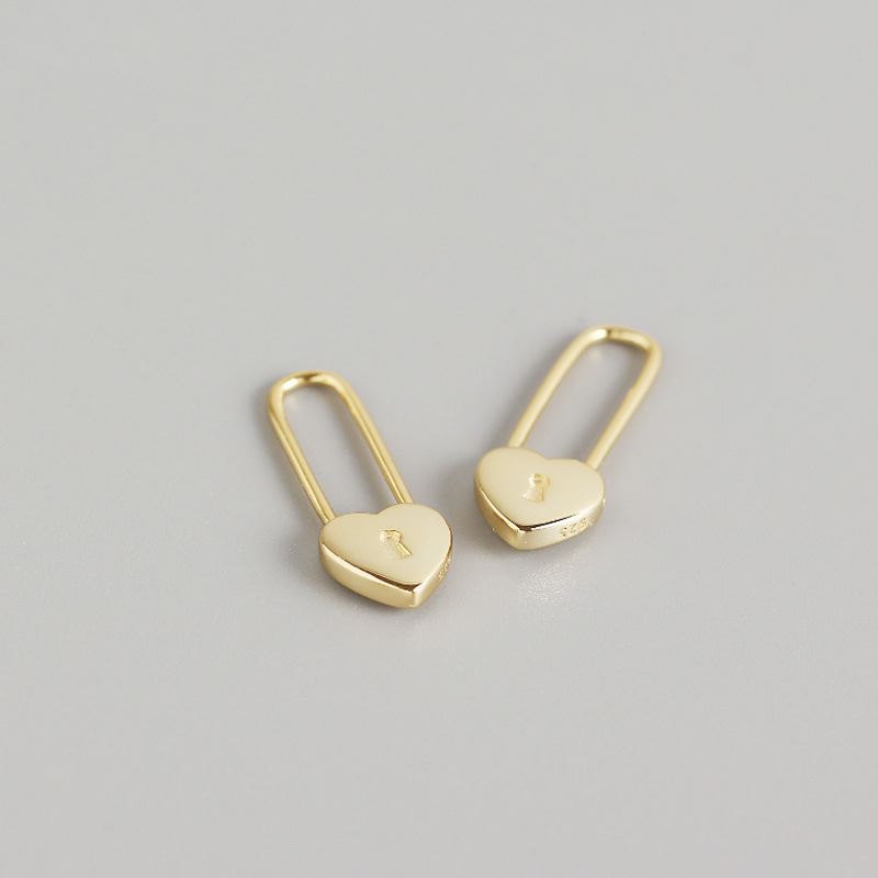 Lovcia Gold Heart Lock Hoop Earrings 24mm 9.2mm Gold Tone-Earrings-Yellow Gold-Yellow Gold