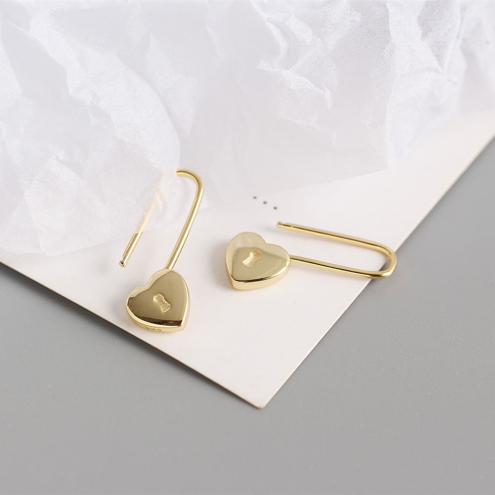 Lovcia Gold Heart Lock Hoop Earrings 24mm 9.2mm Gold Tone-Earrings-Yellow Gold-Yellow Gold