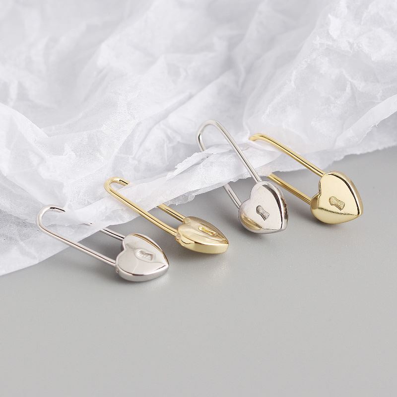 Lovcia Gold Heart Lock Hoop Earrings 24mm 9.2mm Gold Tone-Earrings-Yellow Gold-Yellow Gold
