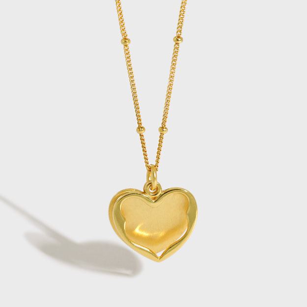 Lovcia Gold Heart Pendant Necklace 16mm 18K Gold Plated-Necklaces-Yellow Gold-