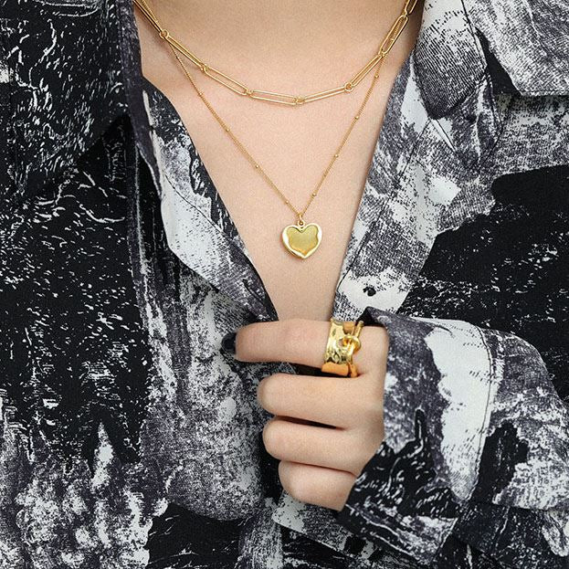 Lovcia Gold Heart Pendant Necklace 16mm 18K Gold Plated-Necklaces-Yellow Gold-