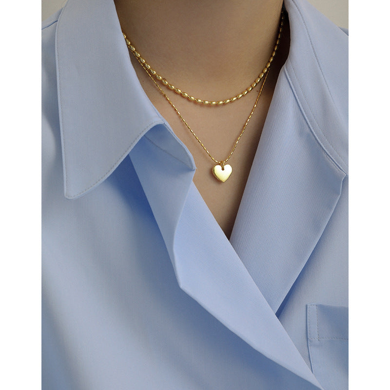 Lovcia Gold Heart Pendant Necklace 18K Gold Plated 925-Necklaces-Yellow Gold-Yellow Gold
