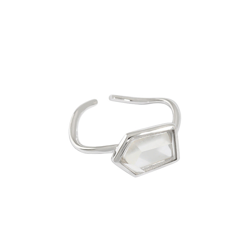 Lovcia Gold Hexagon Crystal Sterling Silver Adjustable Ring-Rings-Silver-Silver