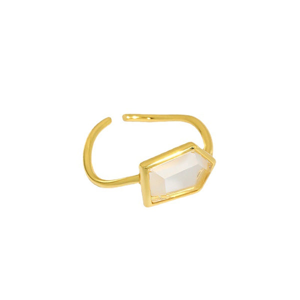 Lovcia Gold Hexagon Crystal Sterling Silver Adjustable Ring-Rings-Yellow Gold-Yellow Gold