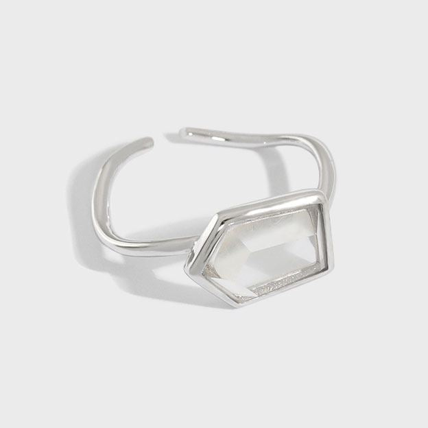 Lovcia Gold Hexagon Crystal Sterling Silver Adjustable Ring-Rings-Yellow Gold-Yellow Gold