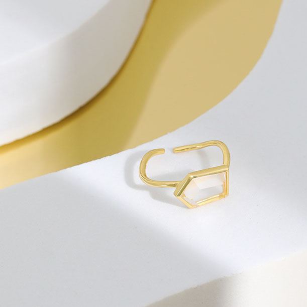Lovcia Gold Hexagon Crystal Sterling Silver Adjustable Ring-Rings-Yellow Gold-Yellow Gold