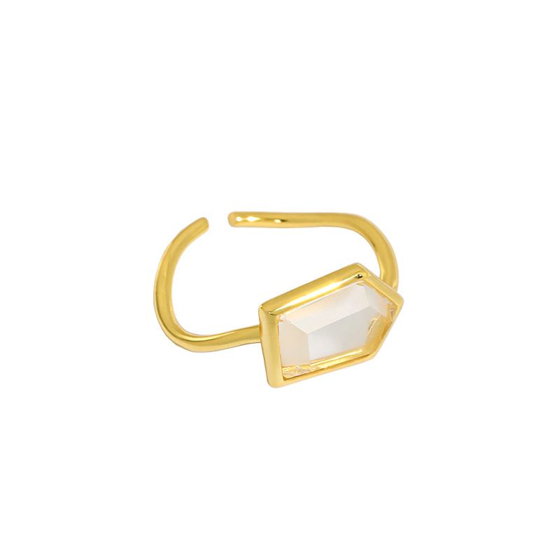 Lovcia Gold Hexagon Crystal Sterling Silver Adjustable Ring-Rings-Yellow Gold-Yellow Gold