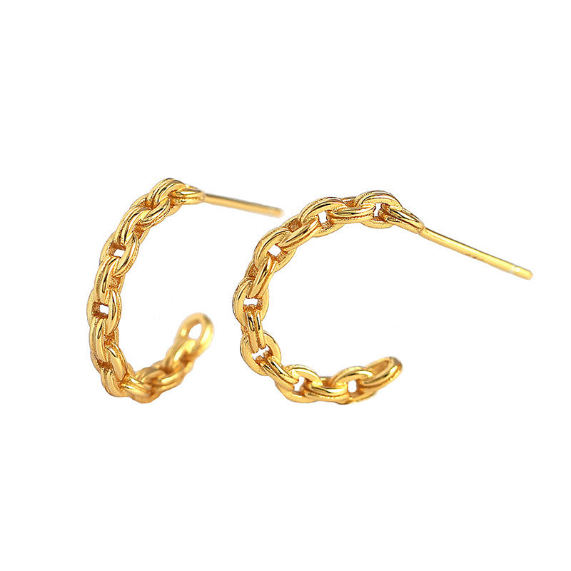 Lovcia Gold Hollow Chain C Shape Hoop Earrings 14mm Sterling-Earrings-Rhodium-Rhodium