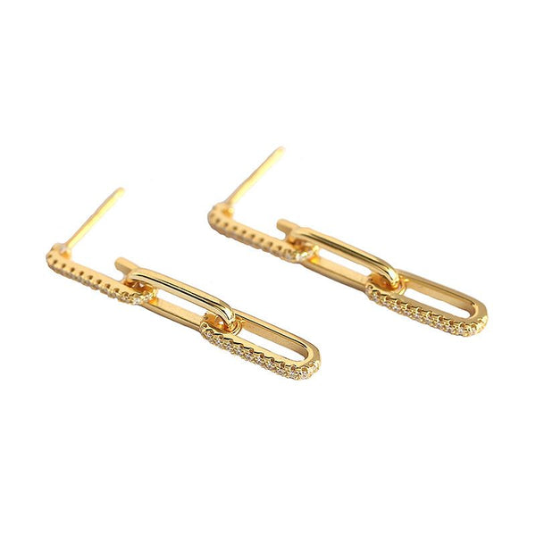 Lovcia Gold Hollow Chain CZ 925 Sterling Silver Earrings-Earrings-Yellow Gold-Yellow Gold