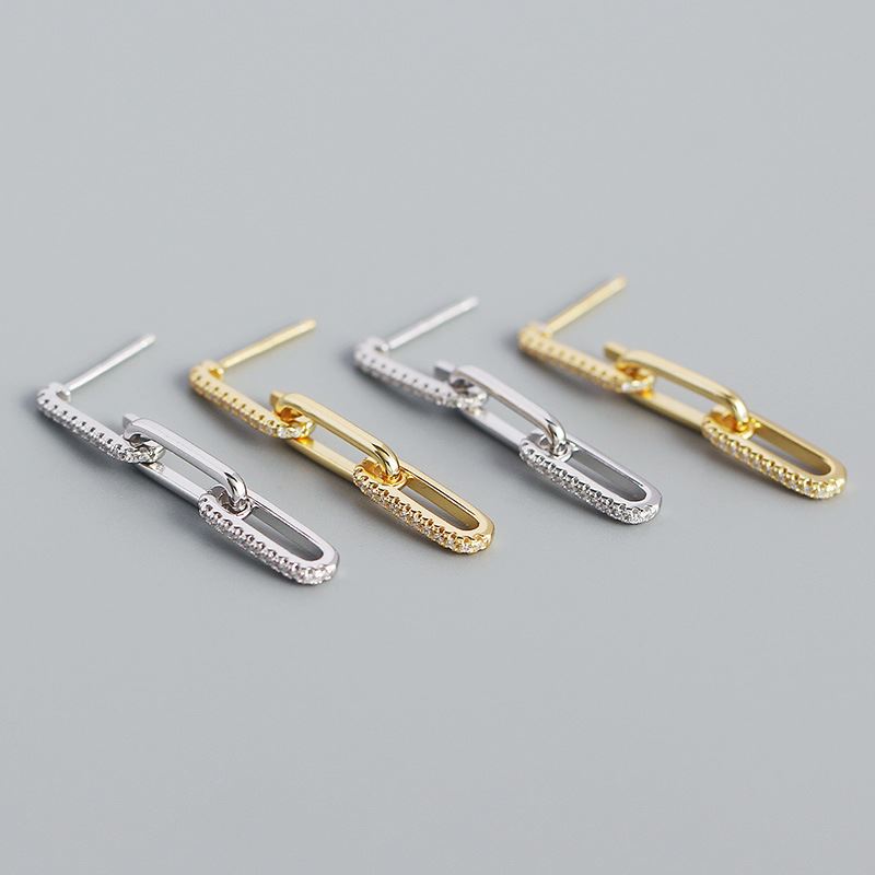 Lovcia Gold Hollow Chain CZ 925 Sterling Silver Earrings-Earrings-Yellow Gold-Yellow Gold