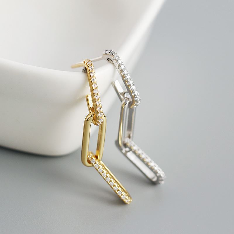 Lovcia Gold Hollow Chain CZ 925 Sterling Silver Earrings-Earrings-Yellow Gold-Yellow Gold