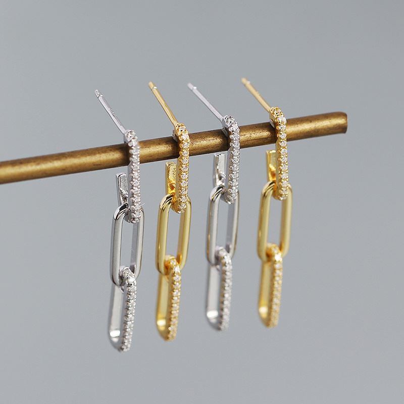 Lovcia Gold Hollow Chain CZ 925 Sterling Silver Earrings-Earrings-Yellow Gold-Yellow Gold