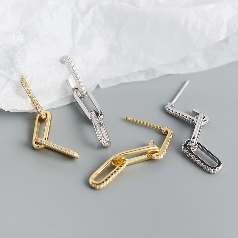 Lovcia Gold Hollow Chain CZ 925 Sterling Silver Earrings-Earrings-Yellow Gold-Yellow Gold
