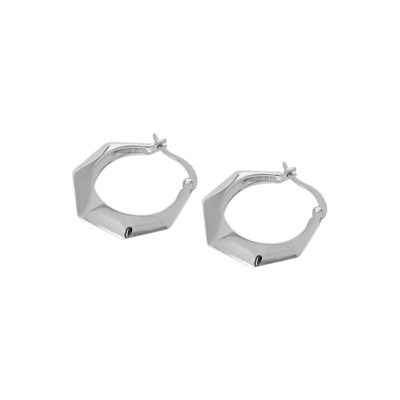 Lovcia Gold Hollow Hexagon Hoop Earrings S925 17mm 20mm-Earrings-Rhodium-17mm-Rhodium