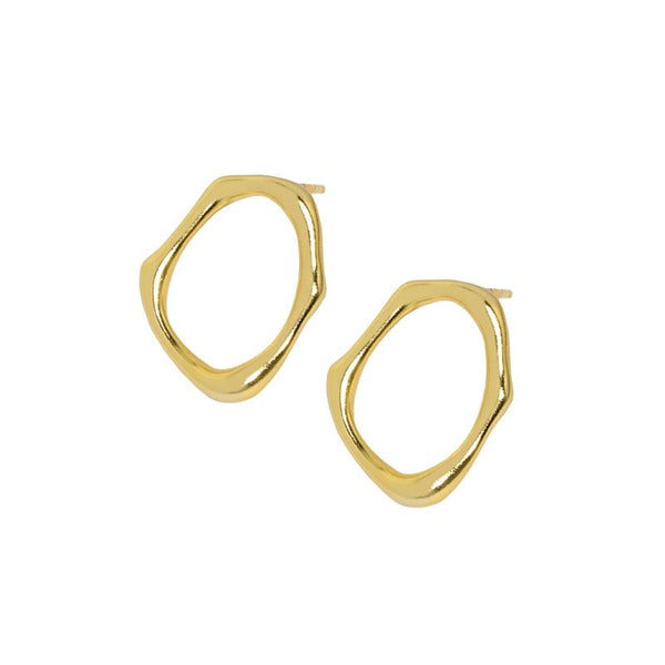 Lovcia Gold Hollow Irregular Circle 925 Stud Earrings-Earrings-Yellow Gold-Yellow Gold