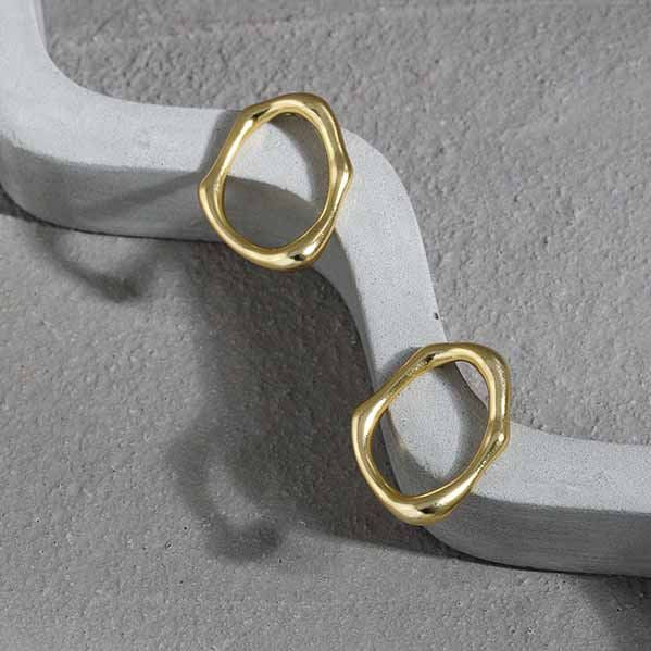 Lovcia Gold Hollow Irregular Circle 925 Stud Earrings-Earrings-Yellow Gold-Yellow Gold