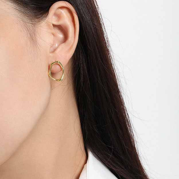 Lovcia Gold Hollow Irregular Circle 925 Stud Earrings-Earrings-Yellow Gold-Yellow Gold