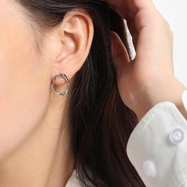 Lovcia Gold Hollow Irregular Circle 925 Stud Earrings-Earrings-Yellow Gold-Yellow Gold