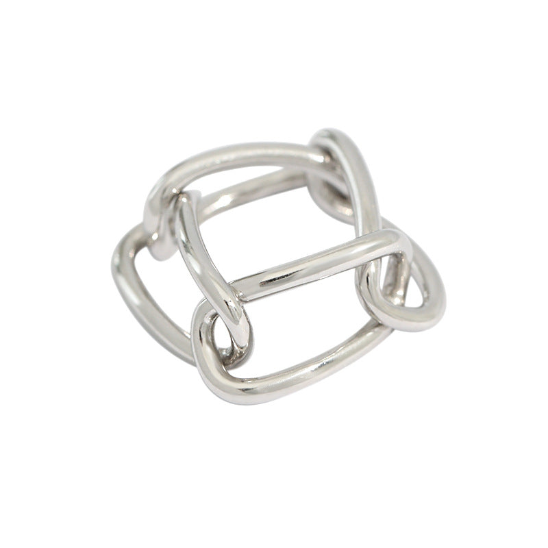 Lovcia Gold Hollow Paperclip Chain Ring Adjustable Size-Rings-Yellow Gold-US 7-Yellow Gold