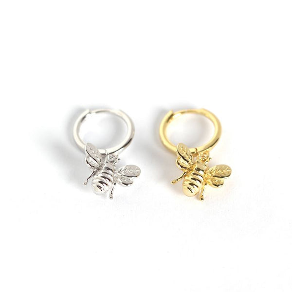 Lovcia Gold Honey Bee Hoop Earrings 925 Silver 21mm-Earrings-Yellow Gold-Yellow Gold