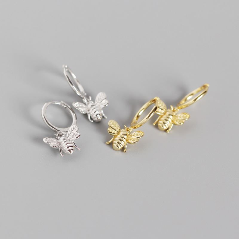 Lovcia Gold Honey Bee Hoop Earrings 925 Silver 21mm-Earrings-Yellow Gold-Yellow Gold