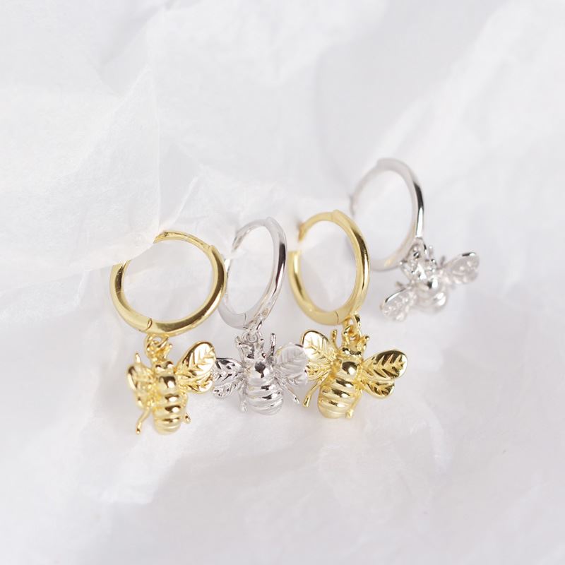 Lovcia Gold Honey Bee Hoop Earrings 925 Silver 21mm-Earrings-Yellow Gold-Yellow Gold