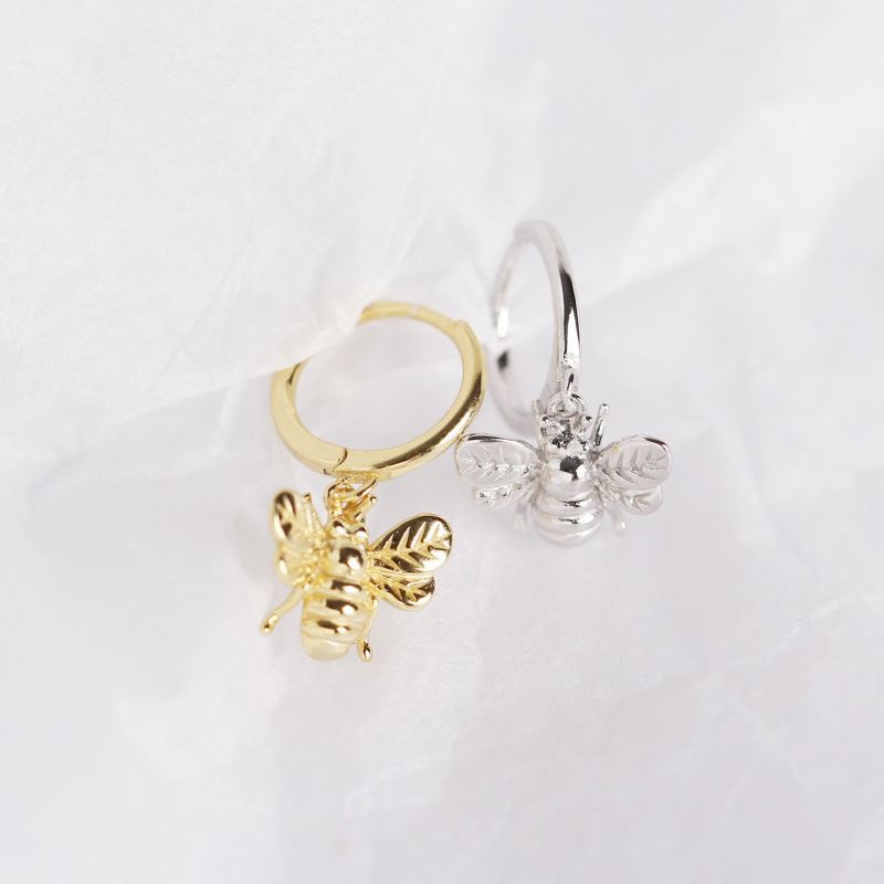 Lovcia Gold Honey Bee Hoop Earrings 925 Silver 21mm-Earrings-Yellow Gold-Yellow Gold