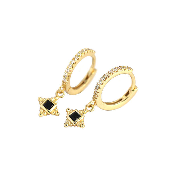Lovcia Gold Hoop Earrings 925 Sterling Silver CZ Stones-Earrings-Yellow Gold-Yellow Gold