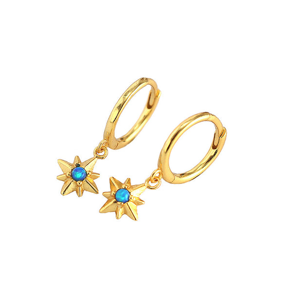 Lovcia Gold Hoop Earrings Created Opal Octagonal Star 22mm-Earrings-Yellow Gold-Yellow Gold