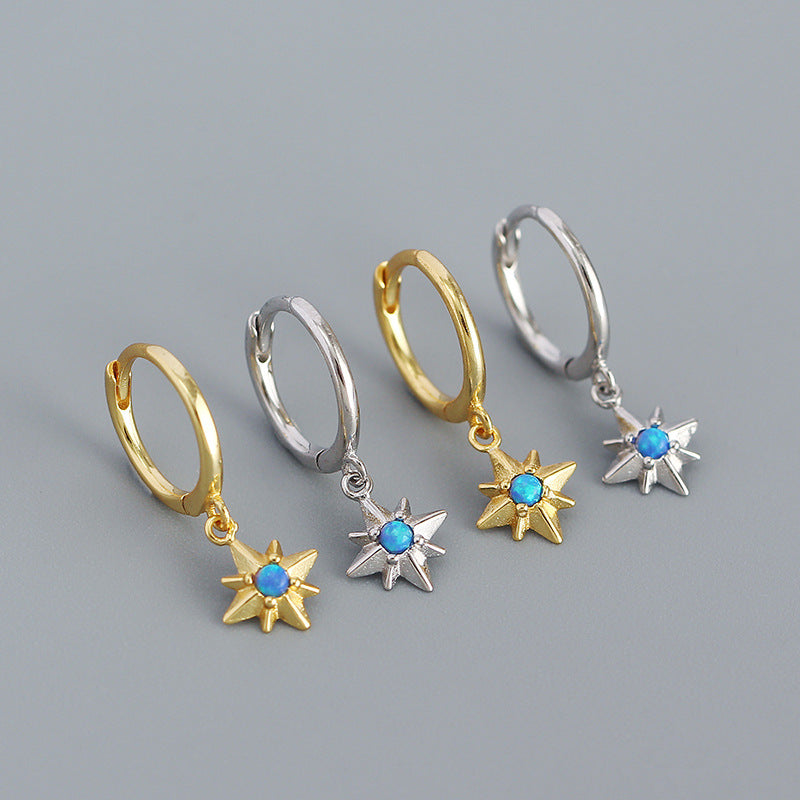 Lovcia Gold Hoop Earrings Created Opal Octagonal Star 22mm-Earrings-Yellow Gold-Yellow Gold