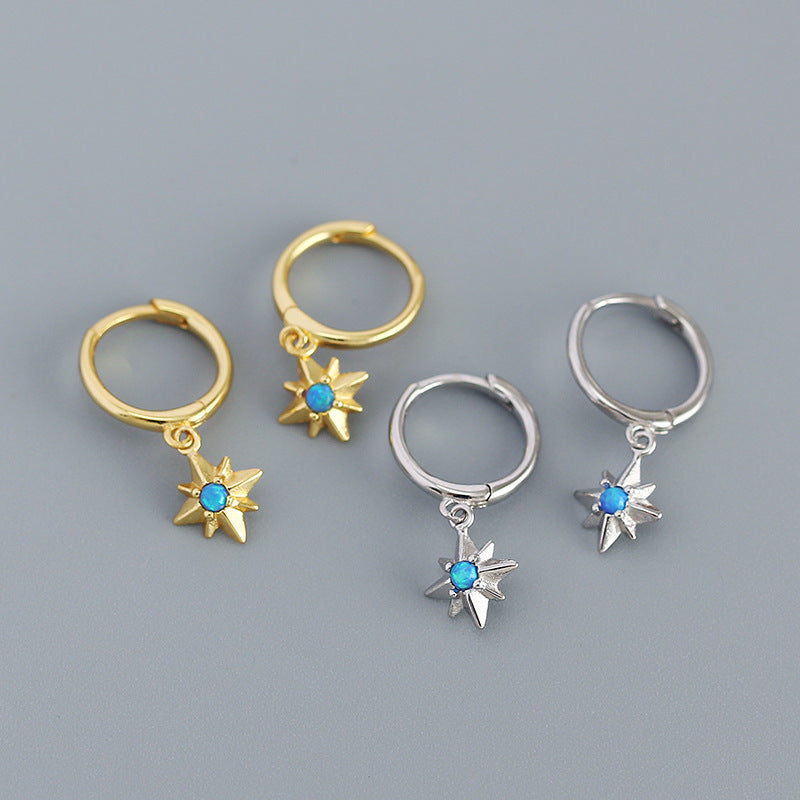 Lovcia Gold Hoop Earrings Created Opal Octagonal Star 22mm-Earrings-Yellow Gold-Yellow Gold