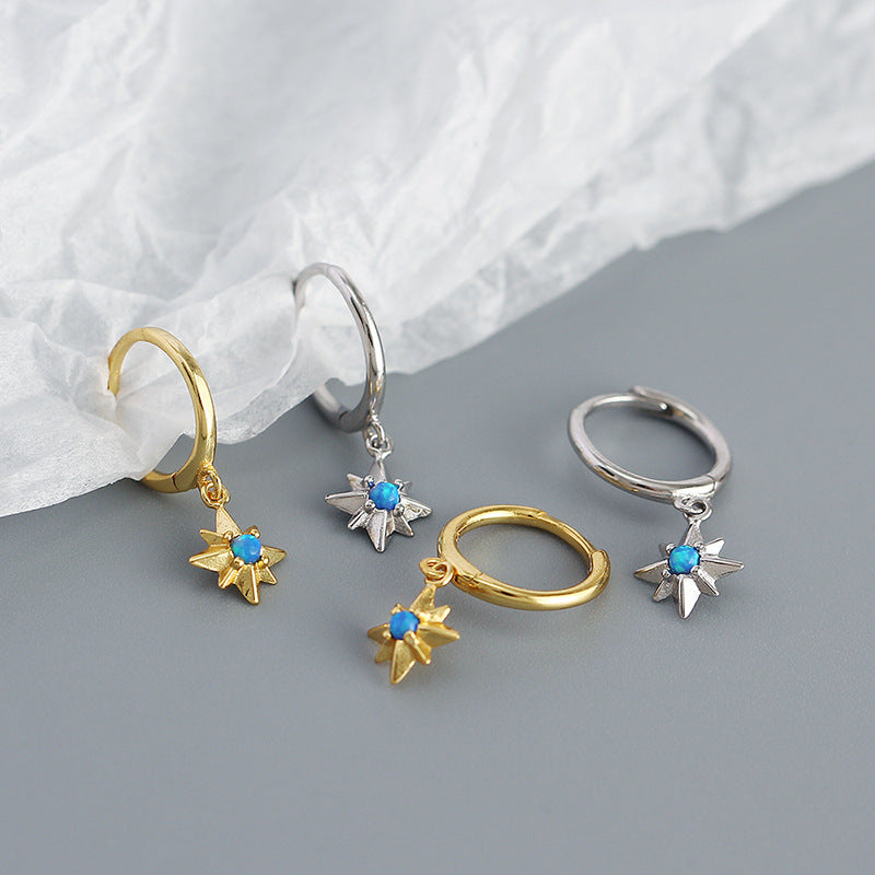 Lovcia Gold Hoop Earrings Created Opal Octagonal Star 22mm-Earrings-Yellow Gold-Yellow Gold