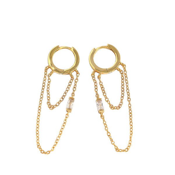 Lovcia Gold Hoop Earrings CZ Double Tassels 40mm 925-Earrings-Yellow Gold-Yellow Gold