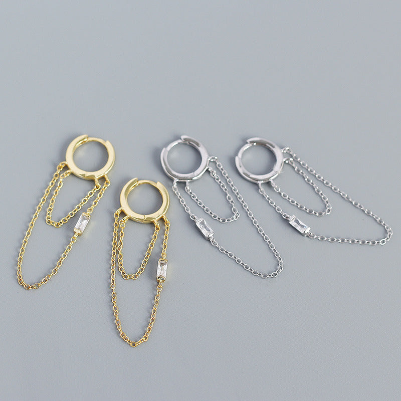 Lovcia Gold Hoop Earrings CZ Double Tassels 40mm 925-Earrings-Yellow Gold-Yellow Gold