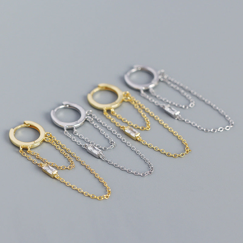 Lovcia Gold Hoop Earrings CZ Double Tassels 40mm 925-Earrings-Yellow Gold-Yellow Gold