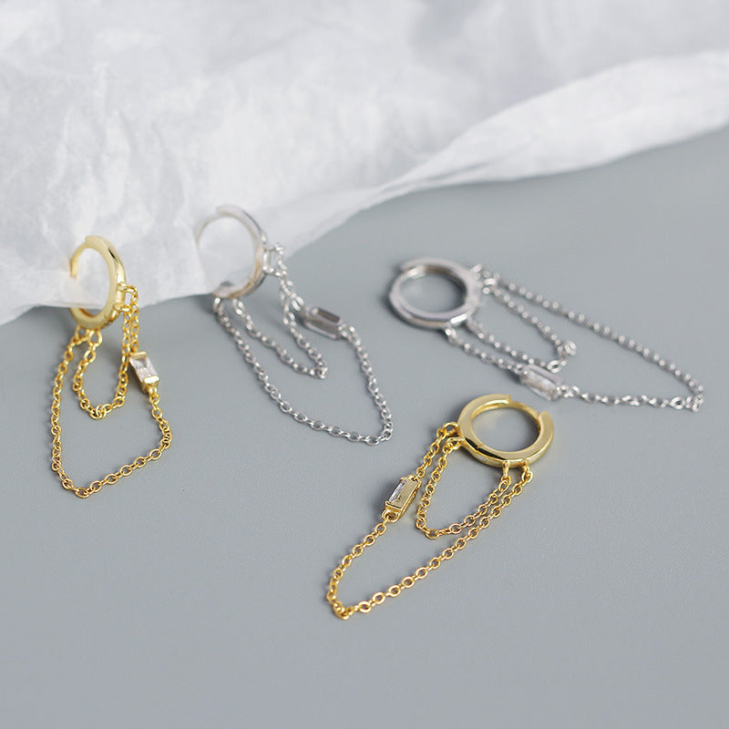 Lovcia Gold Hoop Earrings CZ Double Tassels 40mm 925-Earrings-Yellow Gold-Yellow Gold