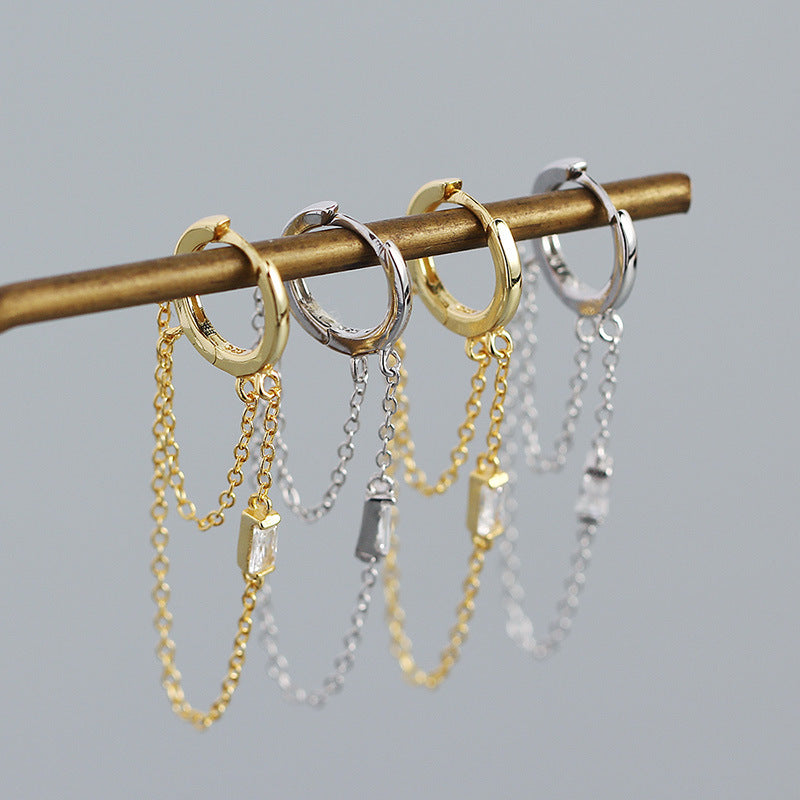 Lovcia Gold Hoop Earrings CZ Double Tassels 40mm 925-Earrings-Yellow Gold-Yellow Gold